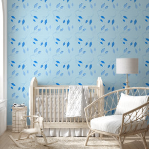Papier Peint Décor mural élégant bleu botanique à décoller et à