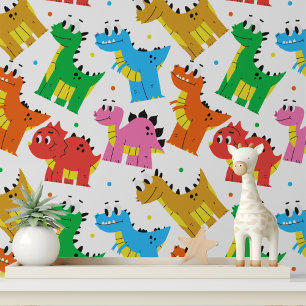 Papier Peint Décoration de chambre d'enfants dinosaure colorée
