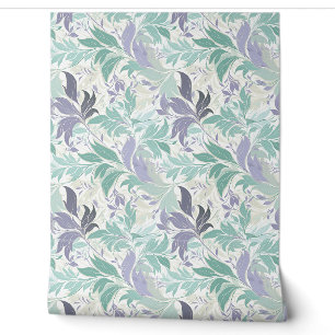 Papier Peint Délicat pastel doux violet et feuilles verts sauge