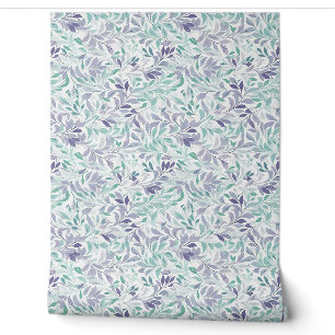 Papier Peint Délicat pastel doux violet et feuilles verts sauge