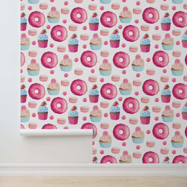 Papier Peint Délicieux Motif alimentaire de beigne rose (Application)