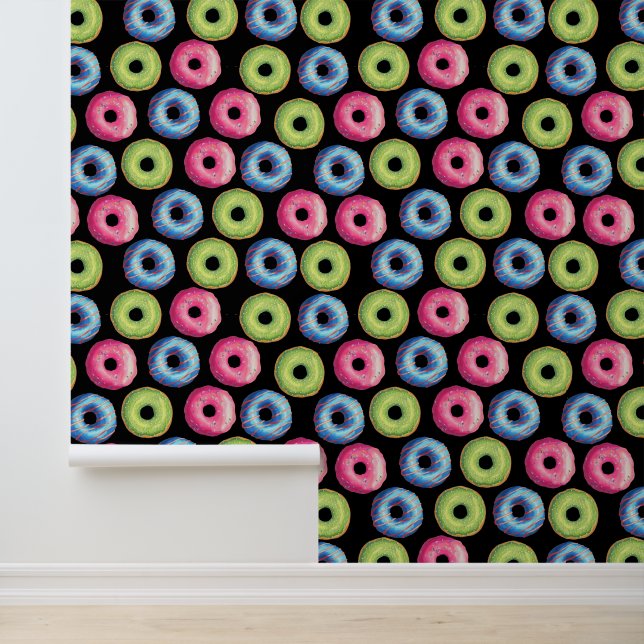 Papier Peint Délicieux Motif alimentaire Pink Blue Green Donut (Application)