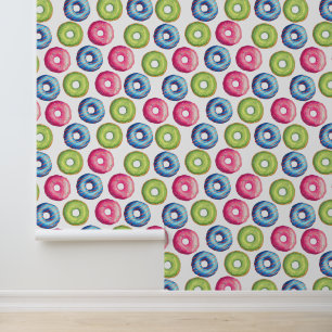 Papier Peint Délicieux Motif alimentaire Pink Blue Green Donut
