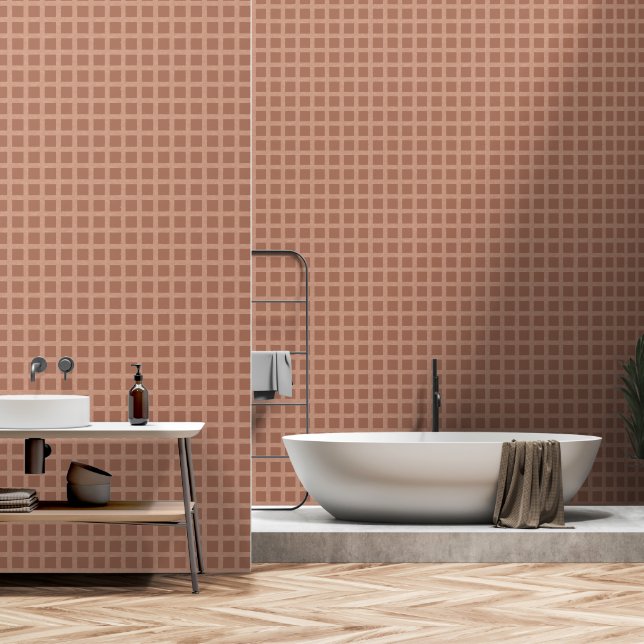 Papier Peint Design abstrait rétro dans le style plaid Mocha Mo (Salle de bain)