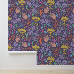 Papier Peint Design boho fleuri rétro avec fleurs d'imaginaire.