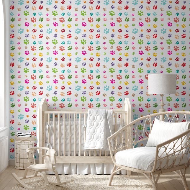 Papier Peint Design Empreinte de patte coloré (Enfants)