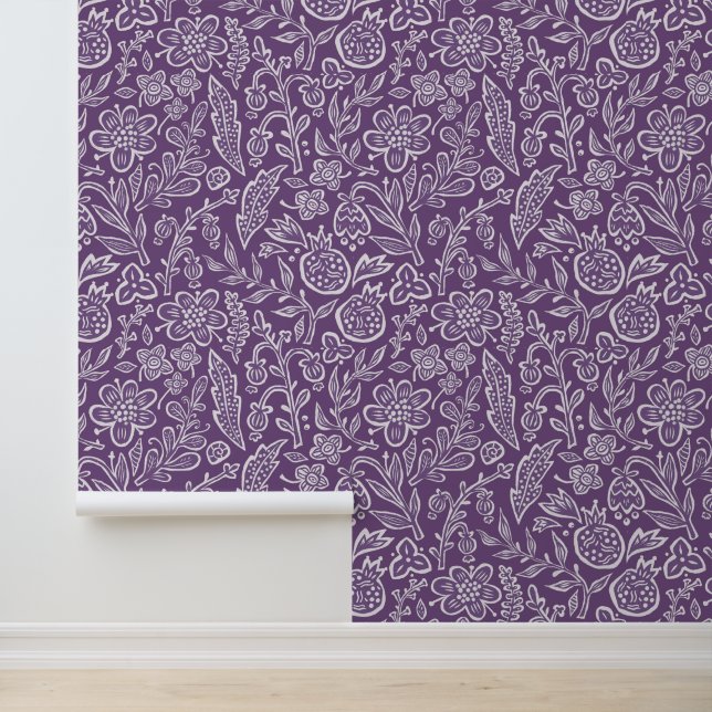 Papier Peint Design floral rétro avec fleurs et fruits. (Application)