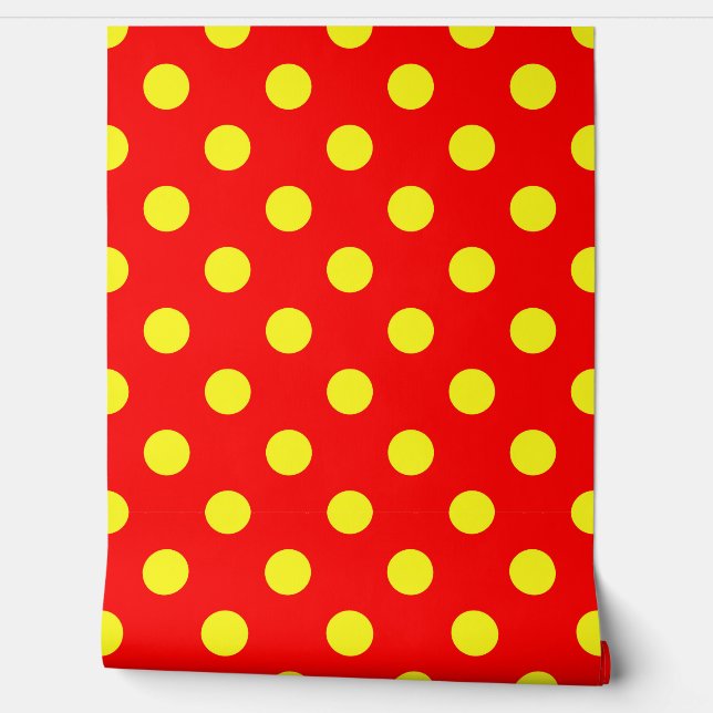 Papier Peint Design Pois jaune rouge (Déroulement)
