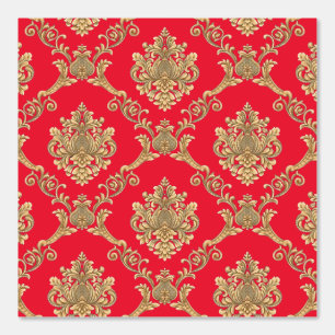 Papier peint designer damas belge or sur rouge 