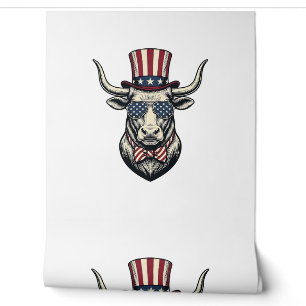 Papier Peint Dessin de taureau patriotique Gravure vintage Amer