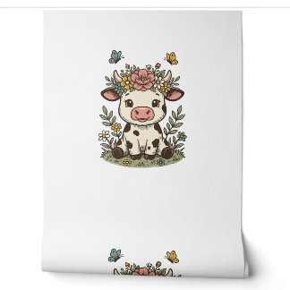 Papier Peint Dessin vectoriel de gravure vintage de veau floral