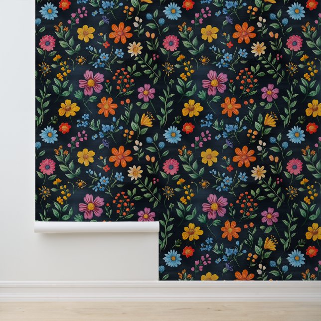Papier Peint Dessins Motif à fleur de fleur Dessin noir (Application)