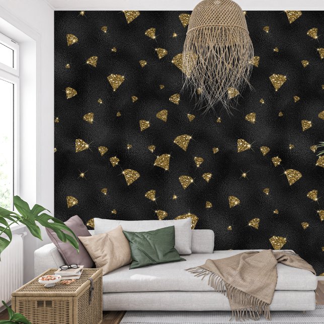 Papier Peint Diamant royal noir et doré (Royal black and golden Sparkle Diamond Wallpaper)