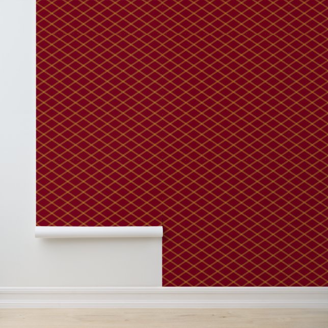 Papier Peint Diamants Art déco Goldenrod sur Bourgogne (Application)