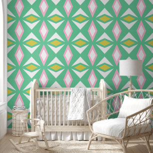 Papier Peint Diamants rose vert et or gras