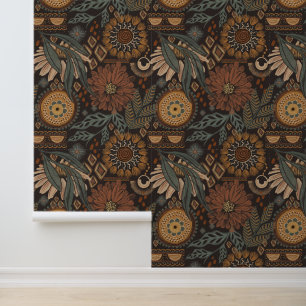 Papier Peint Doodles de Boho foncé Terre