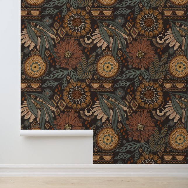 Papier Peint Doodles de Boho foncé Terre (Application)