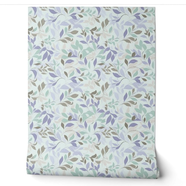 Papier Peint Doux pastel violet et sauge vert feuille chic (Déroulement)