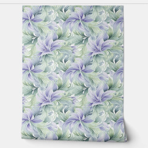 Papier Peint Doux pastel violet et sauge vert feuille chic