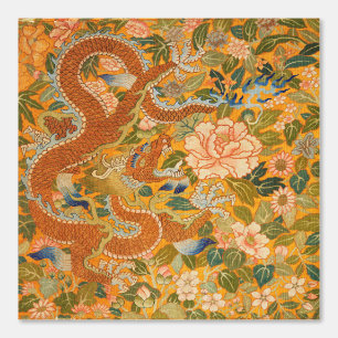 Papier Peint DRAGON PARMI LES PÉONIES, FLEURS, Floral FEUILLE V