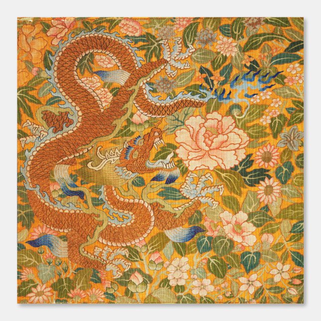 Papier Peint DRAGON PARMI LES PÉONIES, FLEURS, Floral FEUILLE V (Recto)