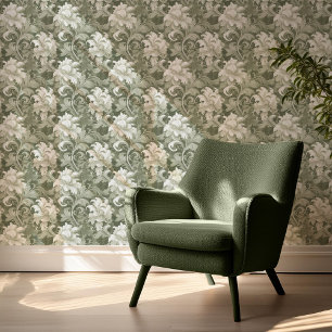Papier Peint Dramatique Baroque Floral Sage Green V2 ID1050