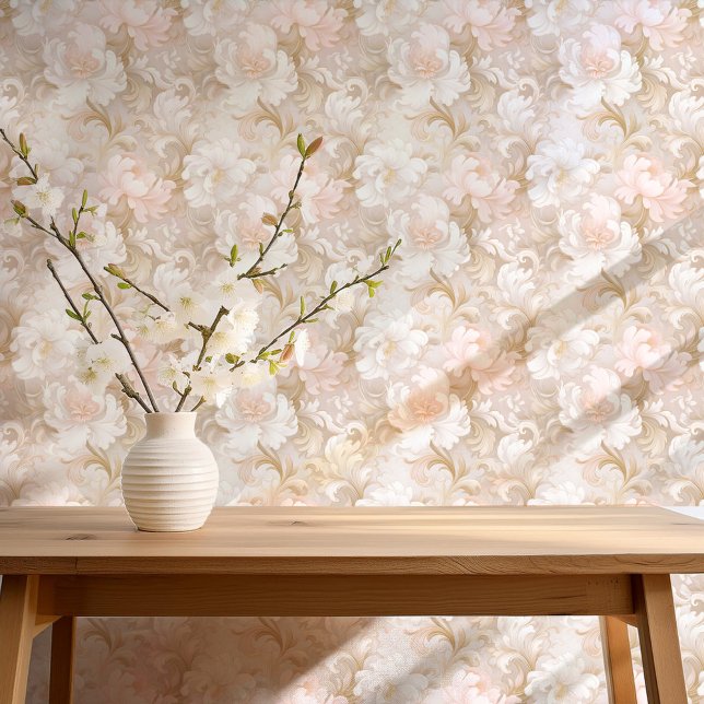 Papier Peint Dramatique Baroque Floral Soft Rose Gold V1 ID1050 (Créateur téléchargé)