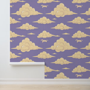 Papier Peint Dreamy Lavender Skies : Whimsical Cloud Motif