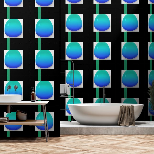 Papier Peint Droplets en verre + Bande Verte Noire (Salle de bain)