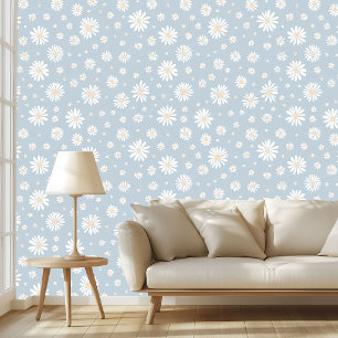 Papier Peint Dusty Blue Daisy Floral Féminin Imprimé Sans Coutu