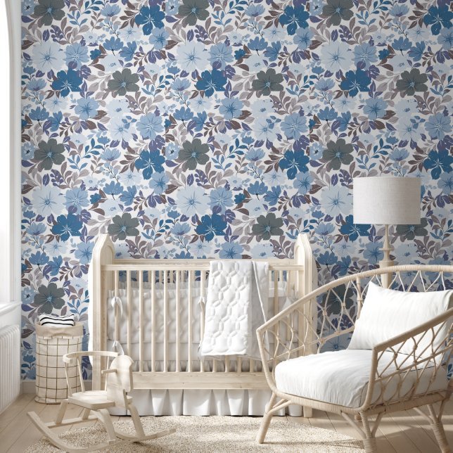 Papier Peint Dusty Blue & Grey Winter Sky Floral Garden (Enfants)