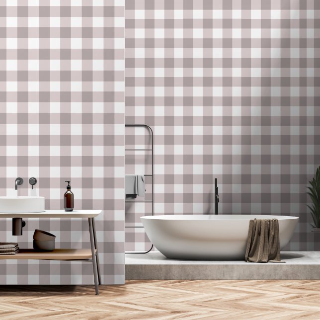 Papier Peint Dusty Rose En vichy Motif (Salle de bain)