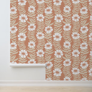 Papier Peint Dusty Terra Cotta Escalade Fleurs ondulées