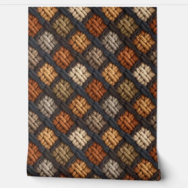 Papier Peint Earthtone Crochet Diamond Pattern (Déroulement)