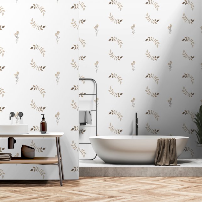 Papier Peint Earthy Chic : Brown Floral Line Art Peel and Stick (Salle de bain)