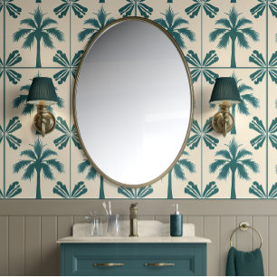 Papier Peint Échap Tropical Palm - Vert, Beige - Côté