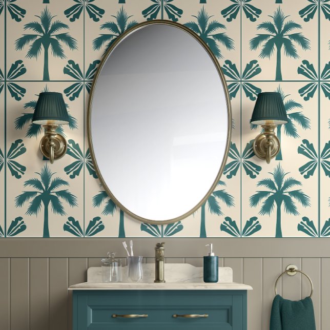 Papier Peint Échap Tropical Palm - Vert, Beige - Côté (Vibrant Cabana Peel and Stick Wallpaper )