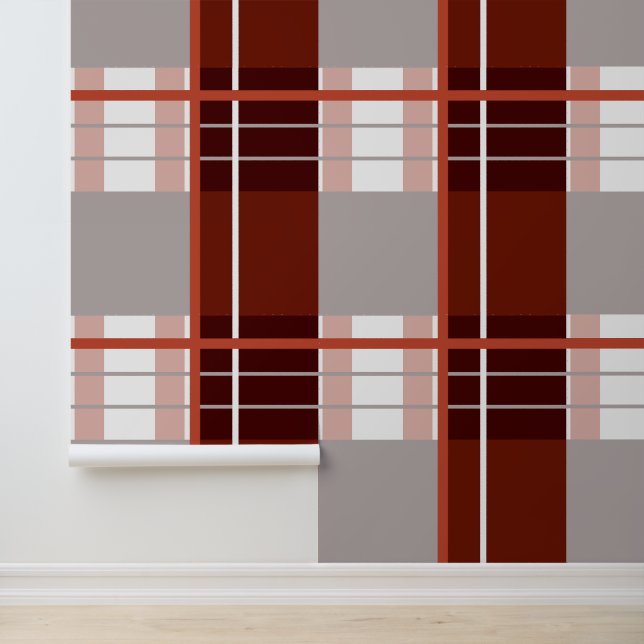 Papier Peint Effet plaid en rouge, rose, gris et blanc (Application)