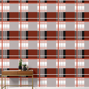 Papier Peint Effet plaid frappant rouge, gris, noir et blanc
