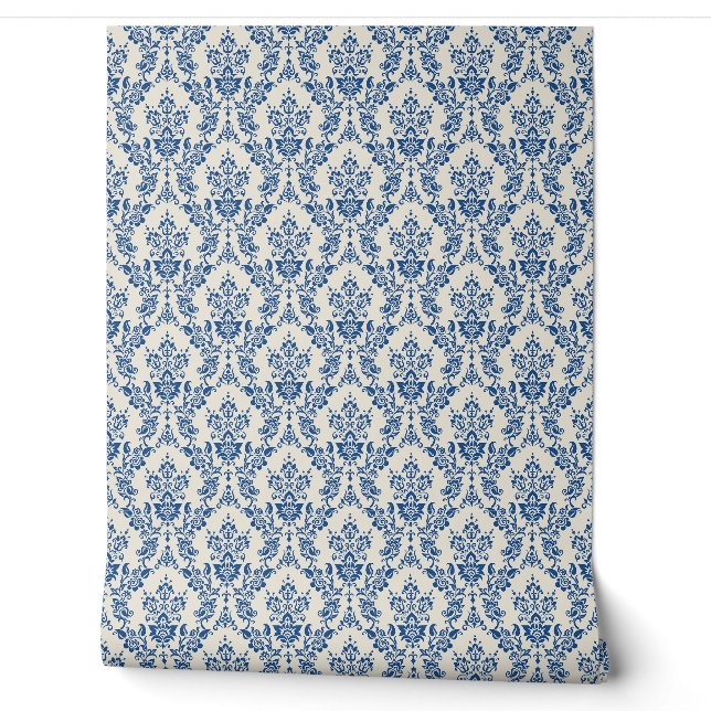 Papier Peint ELEGANCE Blue Damask Motif sans fil (Déroulement)