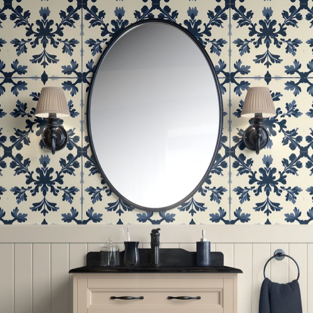 Papier Peint Élégance botanique - Marine et ivoire - Traditionn (Navy Botanical Grace Peel and Stick Wallpaper)