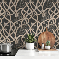 Élégance enmêlée : Oiseau floral noir et beige