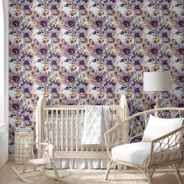 Papier Peint Élégance florale : Conception de fleurs violettes (Enfants)