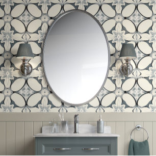 Papier Peint Elégance florale géométrique - Gris, Crème - Moder