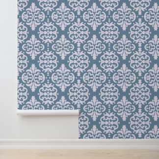 Papier Peint Élégance victorienne bleue et blanche