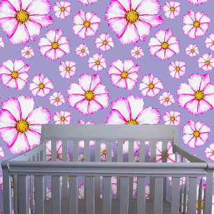 Papier Peint Elégant Aquarelle rose blanc Cosmos Fleurs