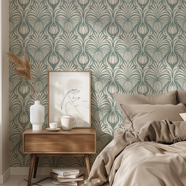 Papier Peint Élégant Art Déco Motif en plumes florales Doux Tur (Créateur téléchargé)