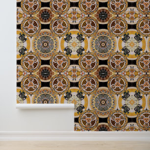 Papier Peint Elégant Art Nouveau Foncé Rich Cercles Beige Brown