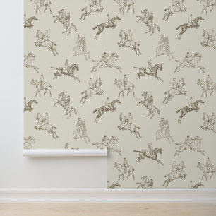 Papier Peint Elégant Beige Vintage Brown Toile Cheval équitatio