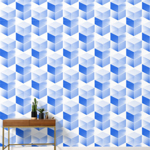Papier Peint Elégant bleu gris Abstrait blanc Cube Art vertical